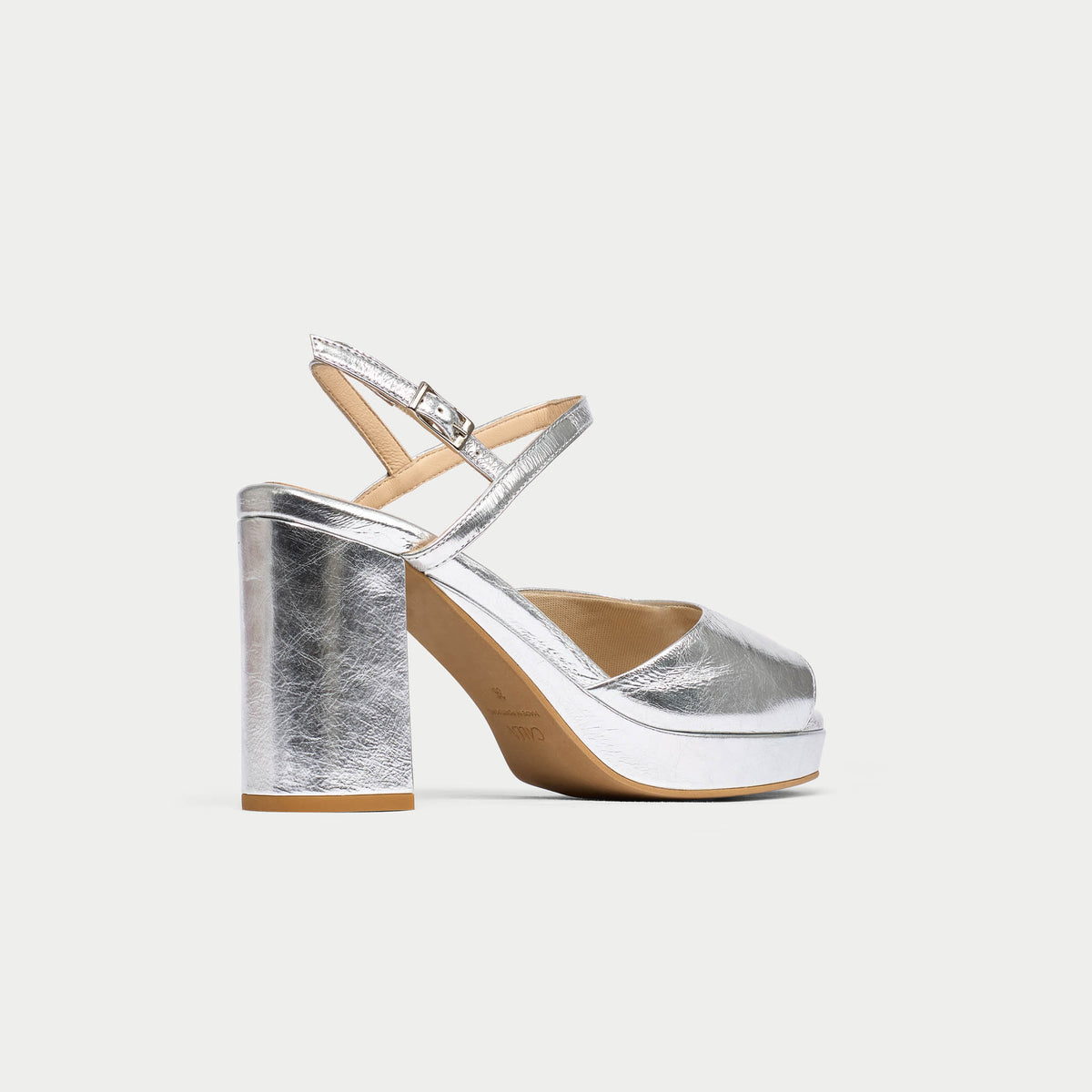 Margot - Liquid Silver Leather Block Heels