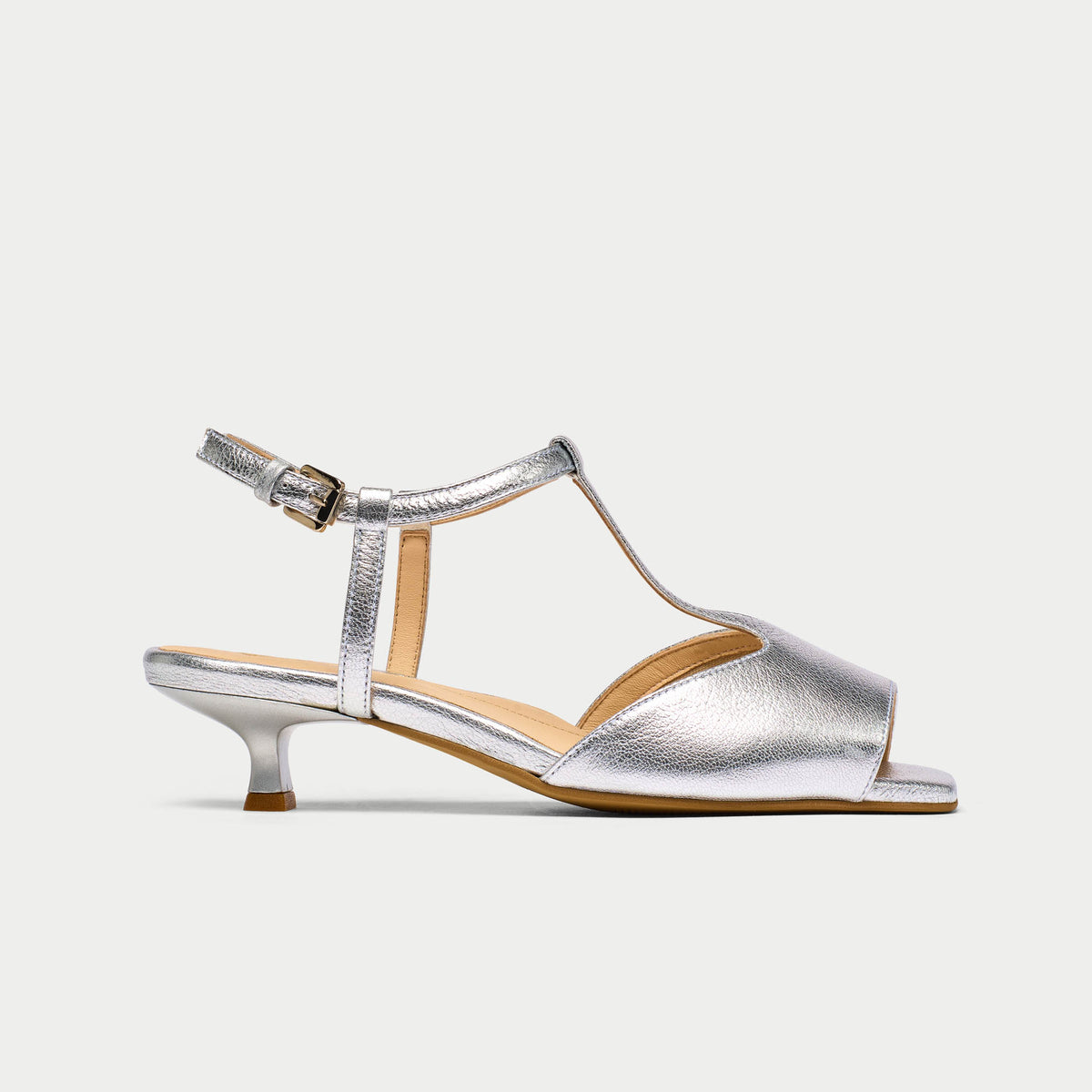 Edith - Silver Leather Kitten Heels (image 1)