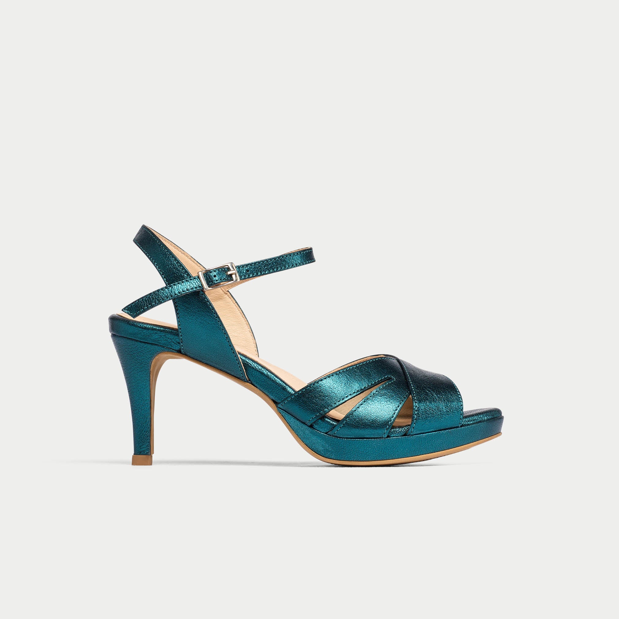 Emily - Teal Metallic Leather Heeled Sandals