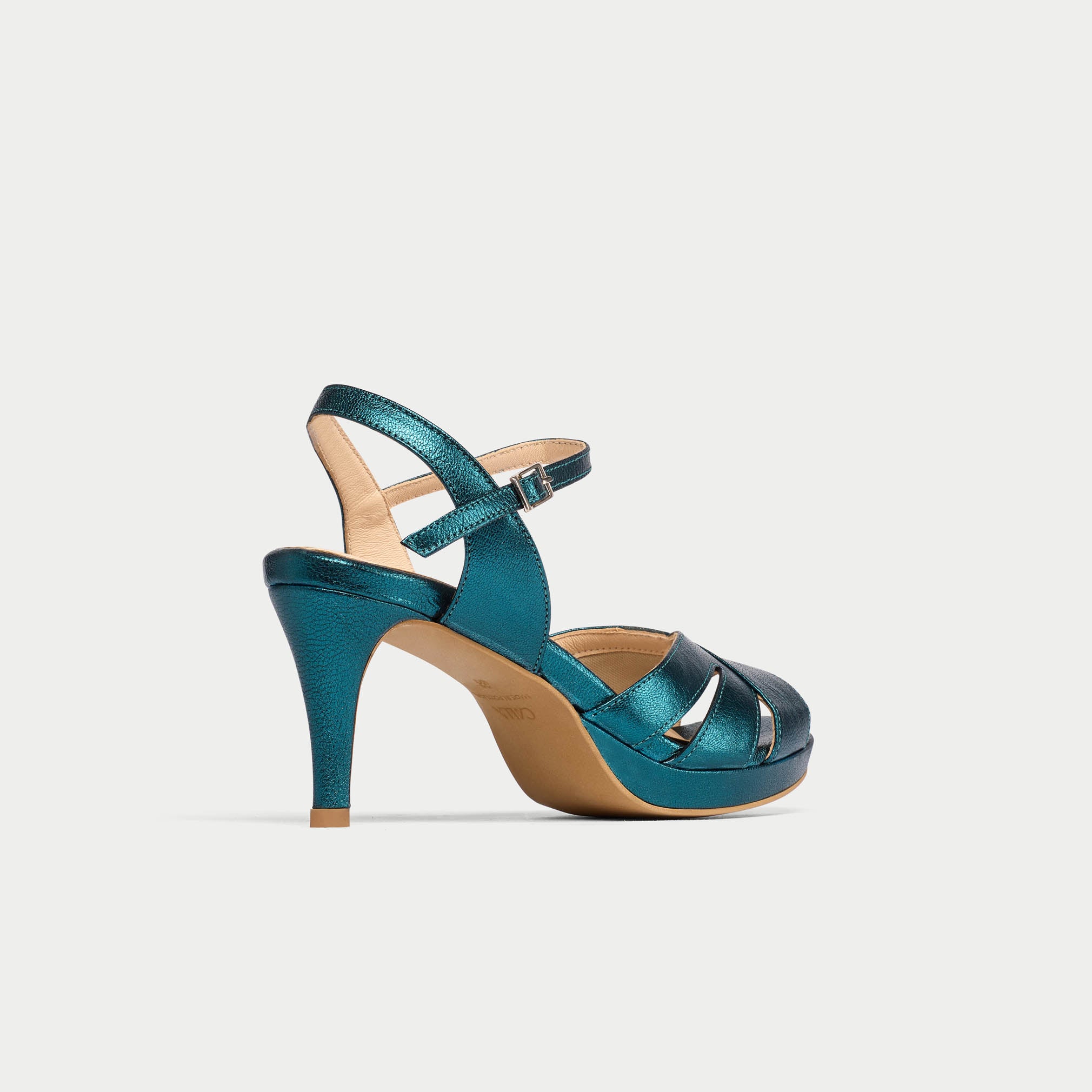 Emily - Teal Metallic Leather Heeled Sandals