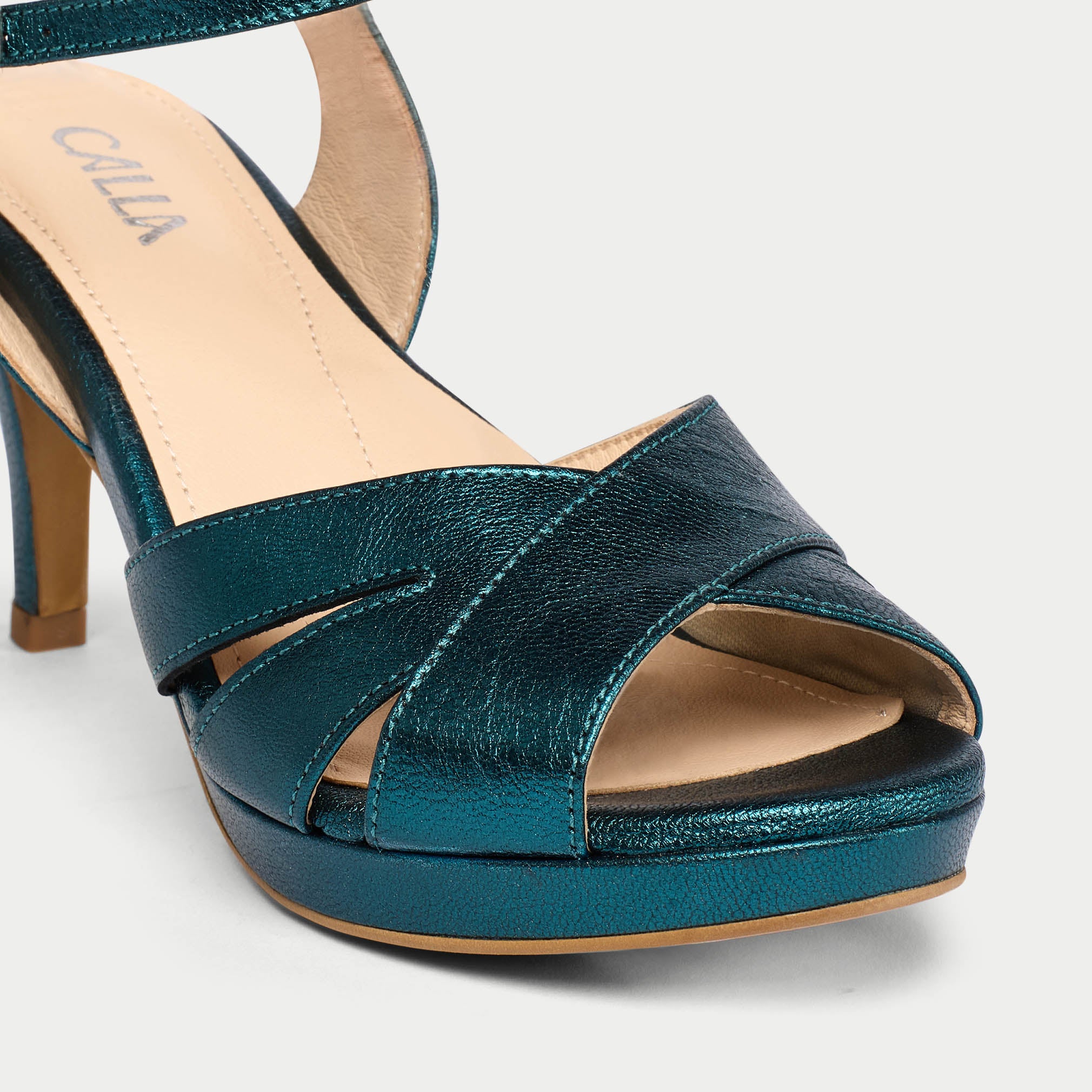 Emily - Teal Metallic Leather Heeled Sandals