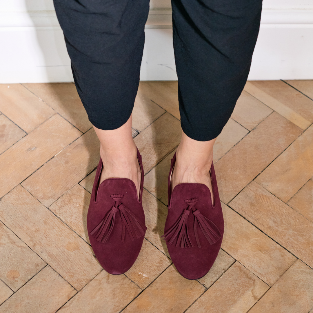 Freya - Burgundy Suede Loafers