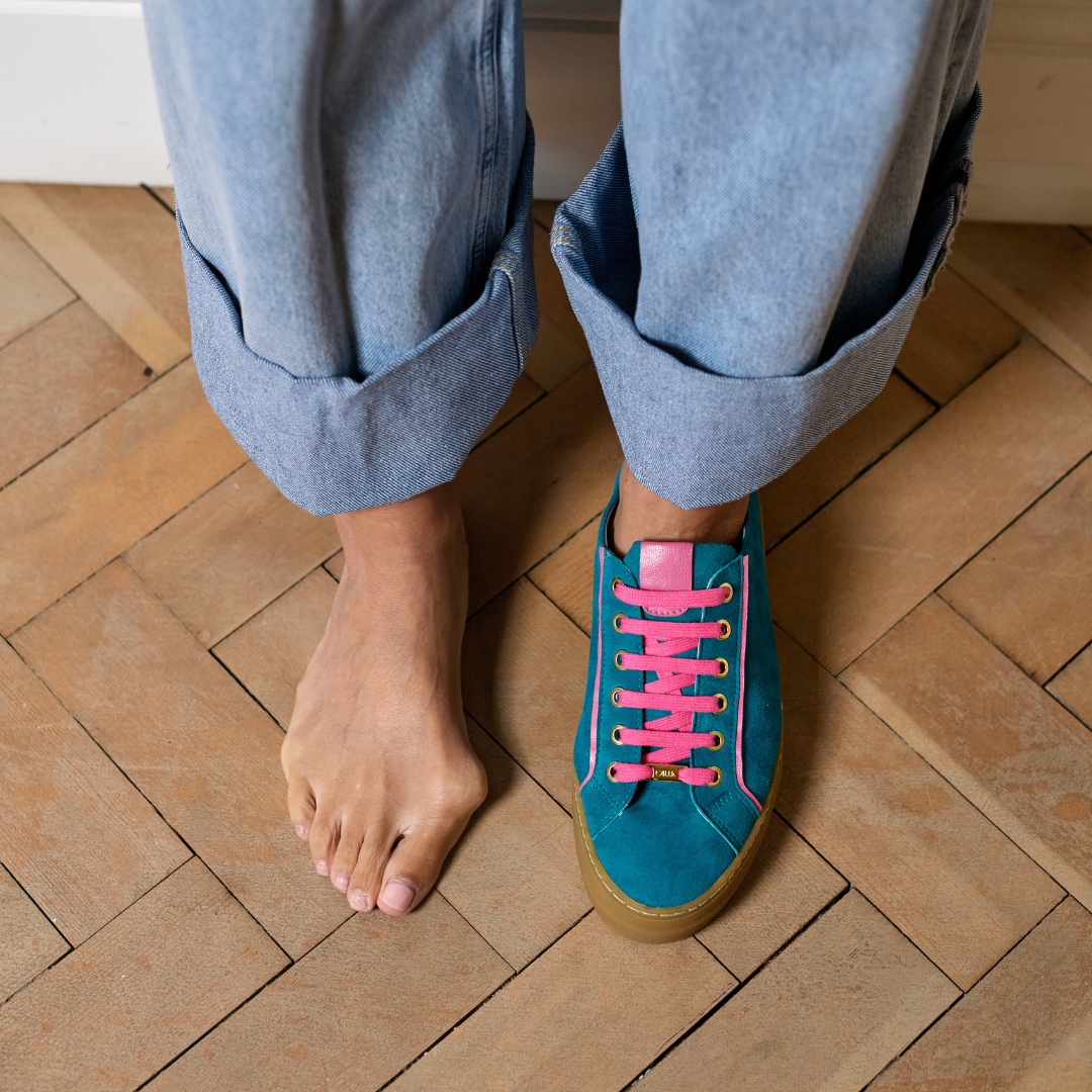 Saturn - Teal & Magenta Suede Wide Fit Sneakers