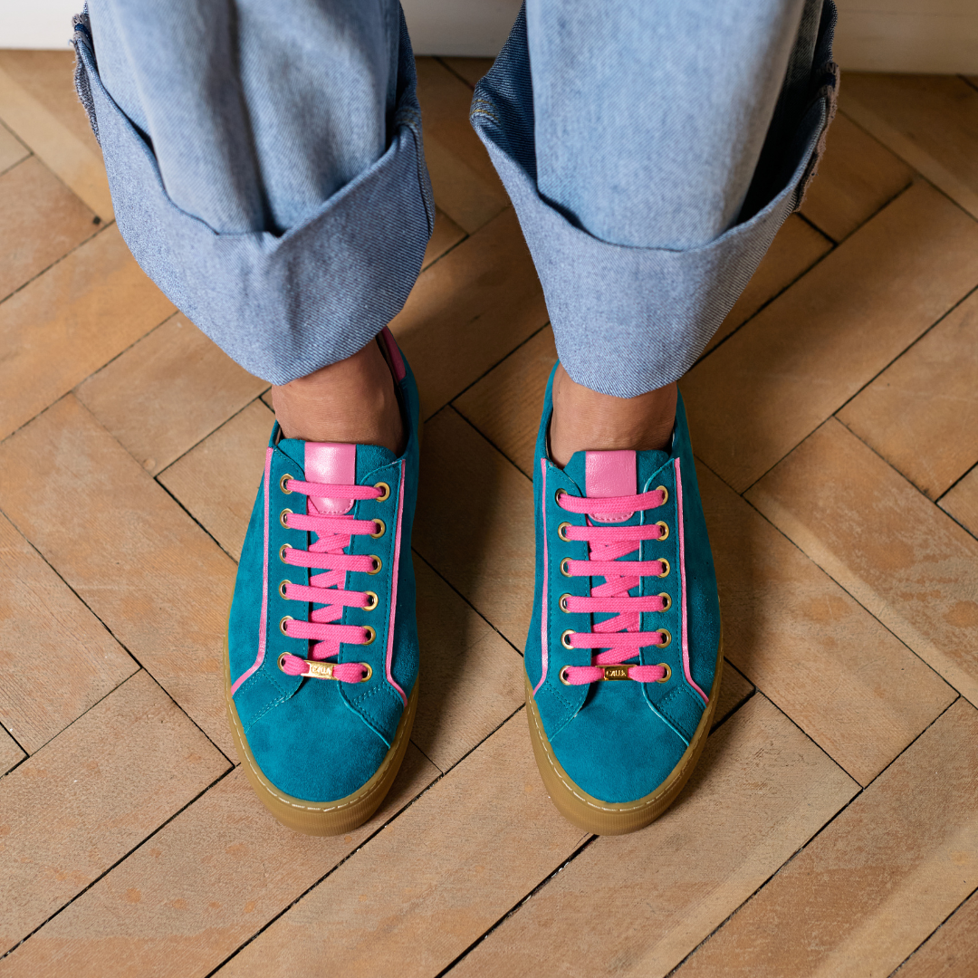 Saturn - Teal & Magenta Suede Wide Fit Sneakers