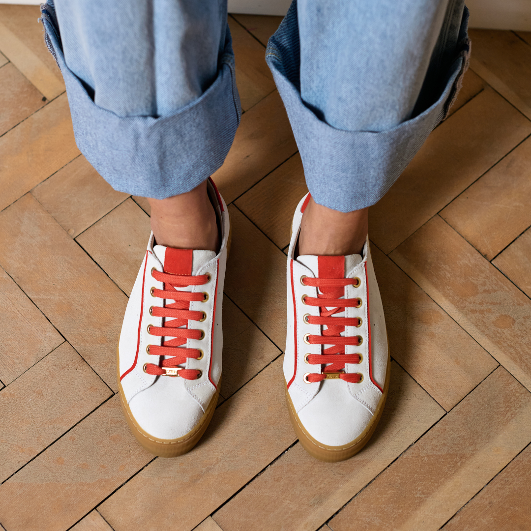 Saturn - Cream & Orange Suede Wide Fit Sneakers