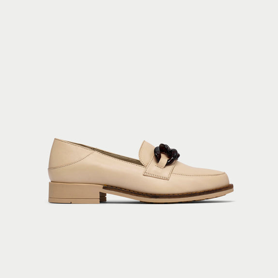 Lucille neutral leather loafers for bunions side view