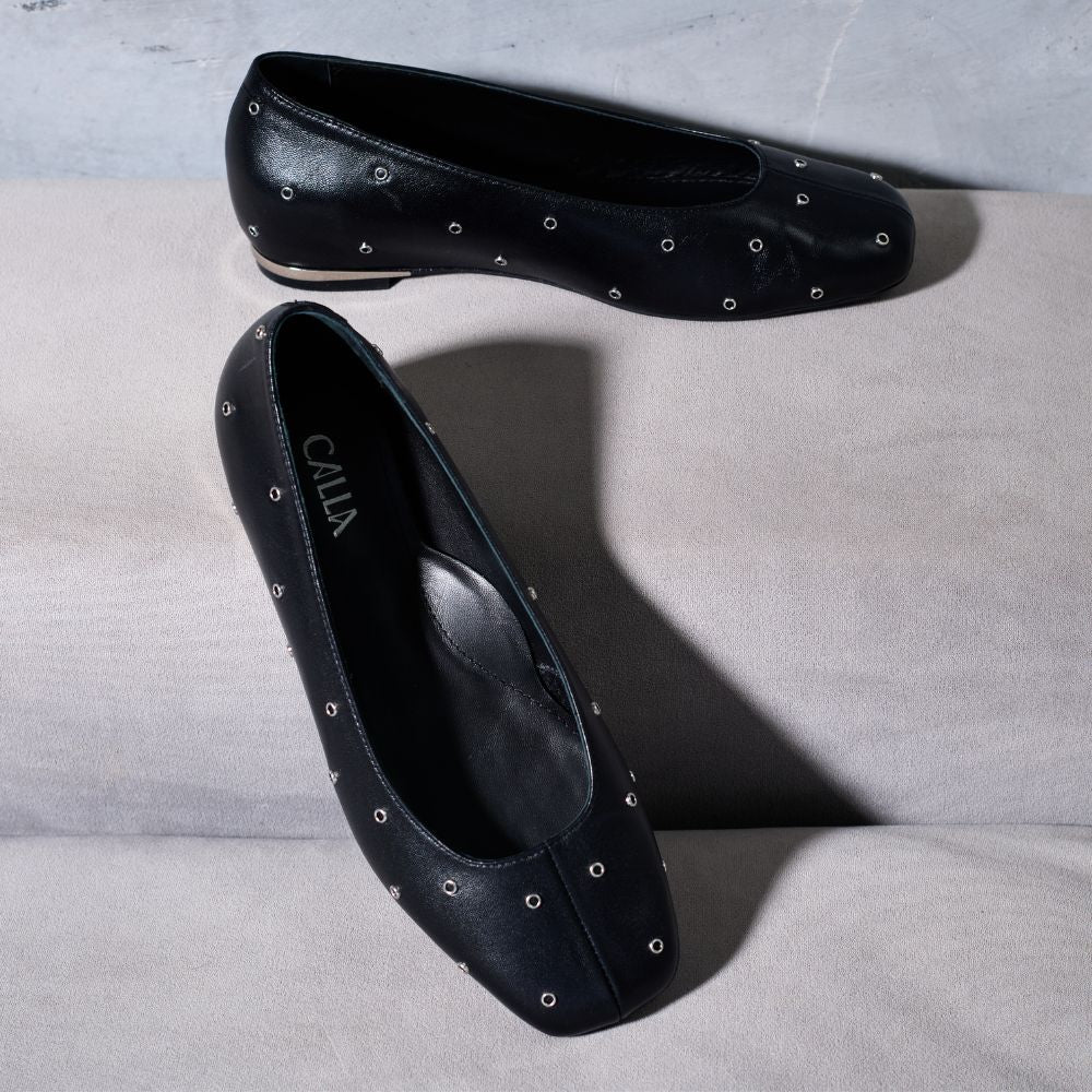 Lucinda - Black Studded Leather Ballerinas (image 7)