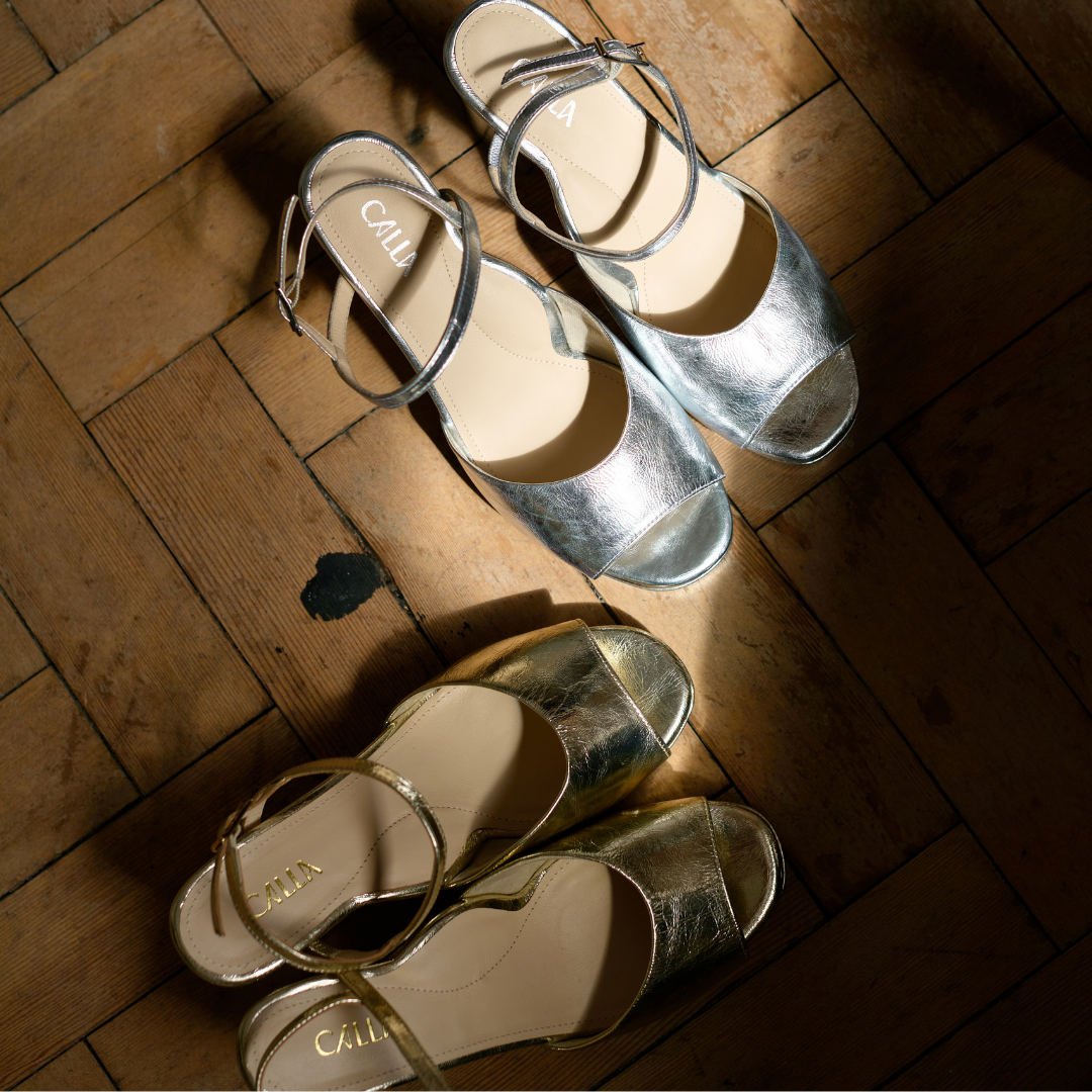 Margot - Liquid Silver Leather Block Heels