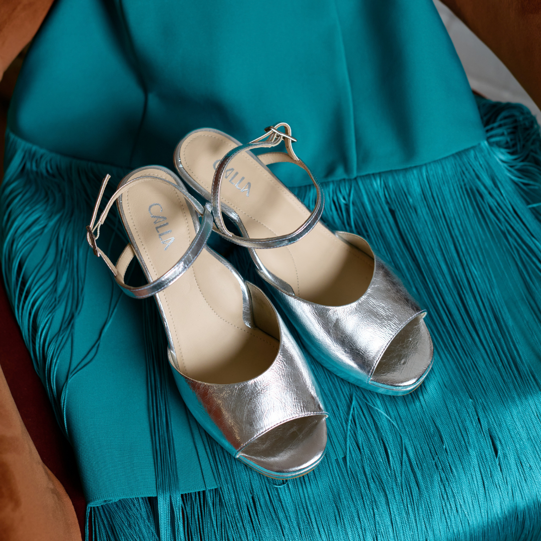 Margot - Liquid Silver Leather Block Heels