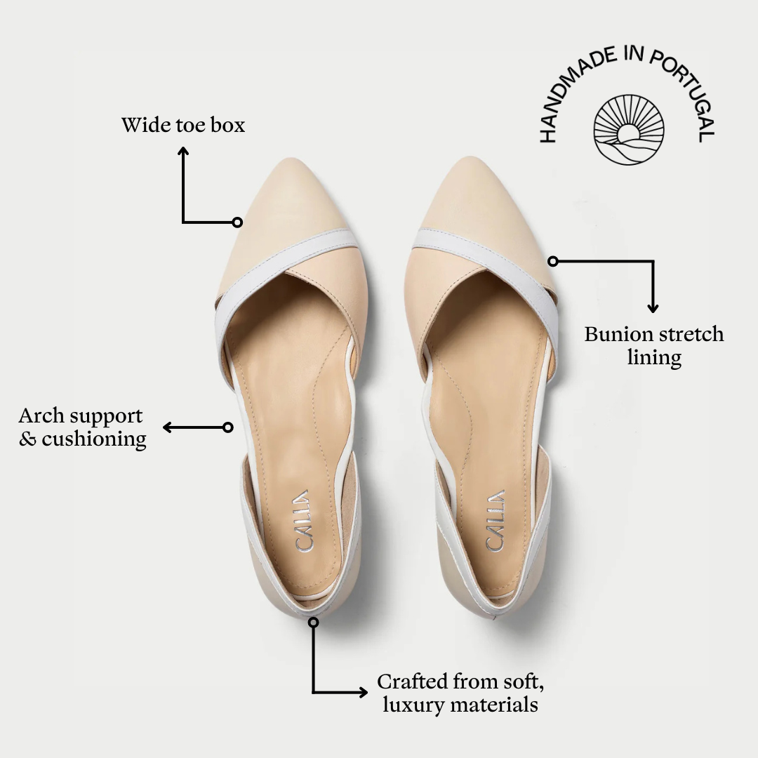 Maria cream white leather flats features