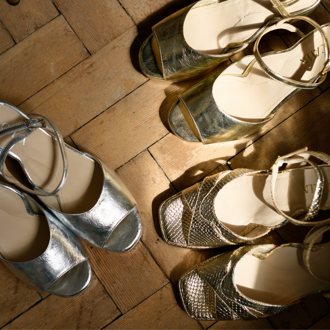 Heather - Champagne Scaled Metallic Leather Block Heels
