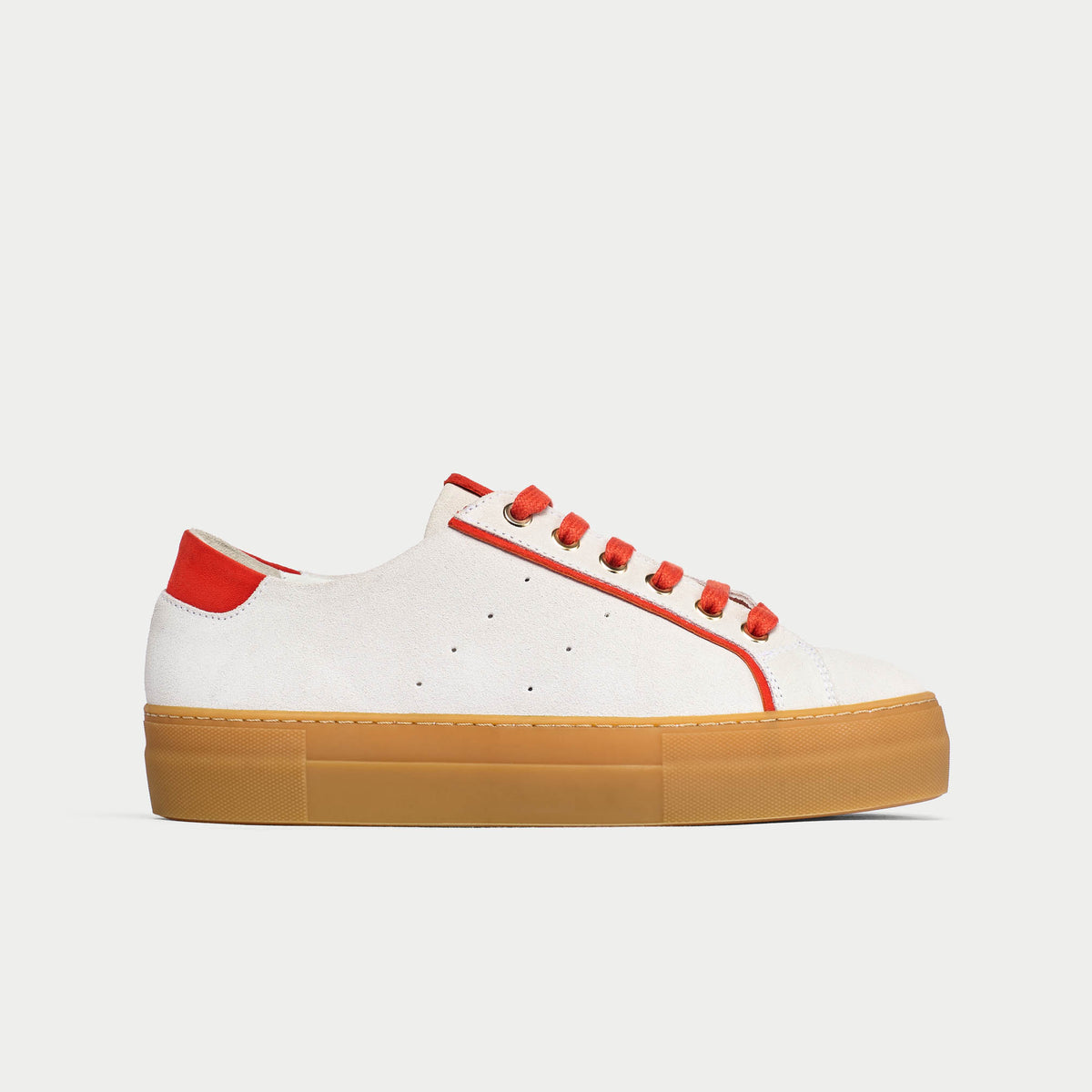 Saturn - Cream & Orange Suede Wide Fit Sneakers (image 2)