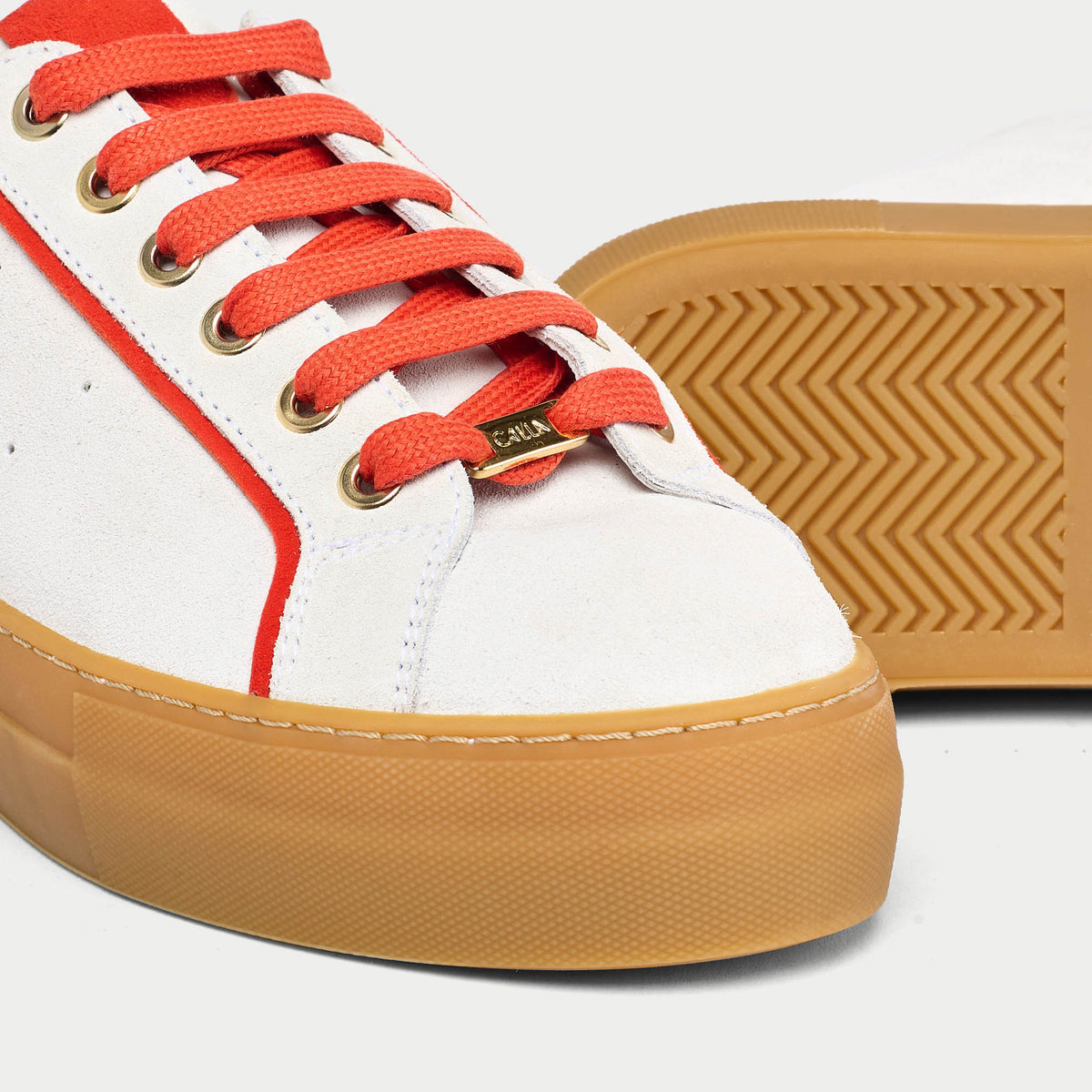 Saturn - Cream & Orange Suede Wide Fit Sneakers (image 6)