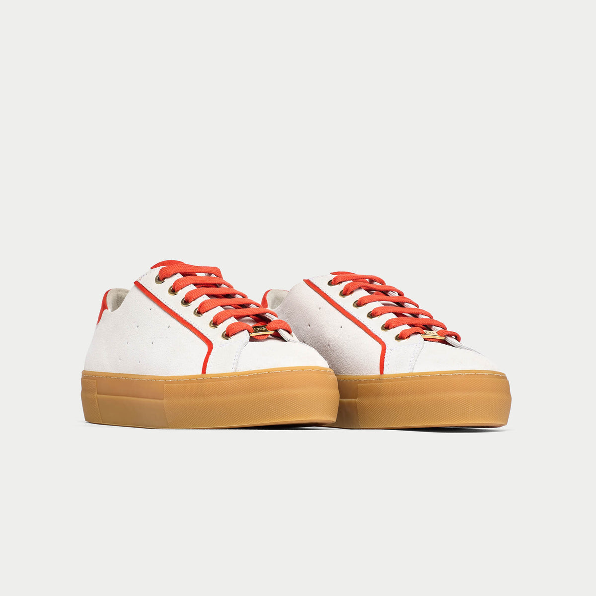 Saturn - Cream & Orange Suede Wide Fit Sneakers (image 5)