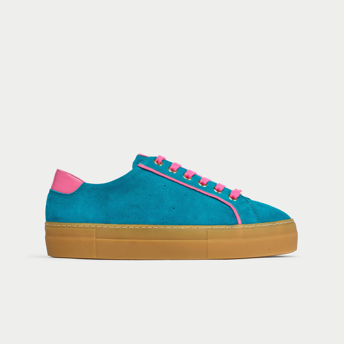 Saturn - Teal & Magenta Suede Wide Fit Sneakers (image 2)