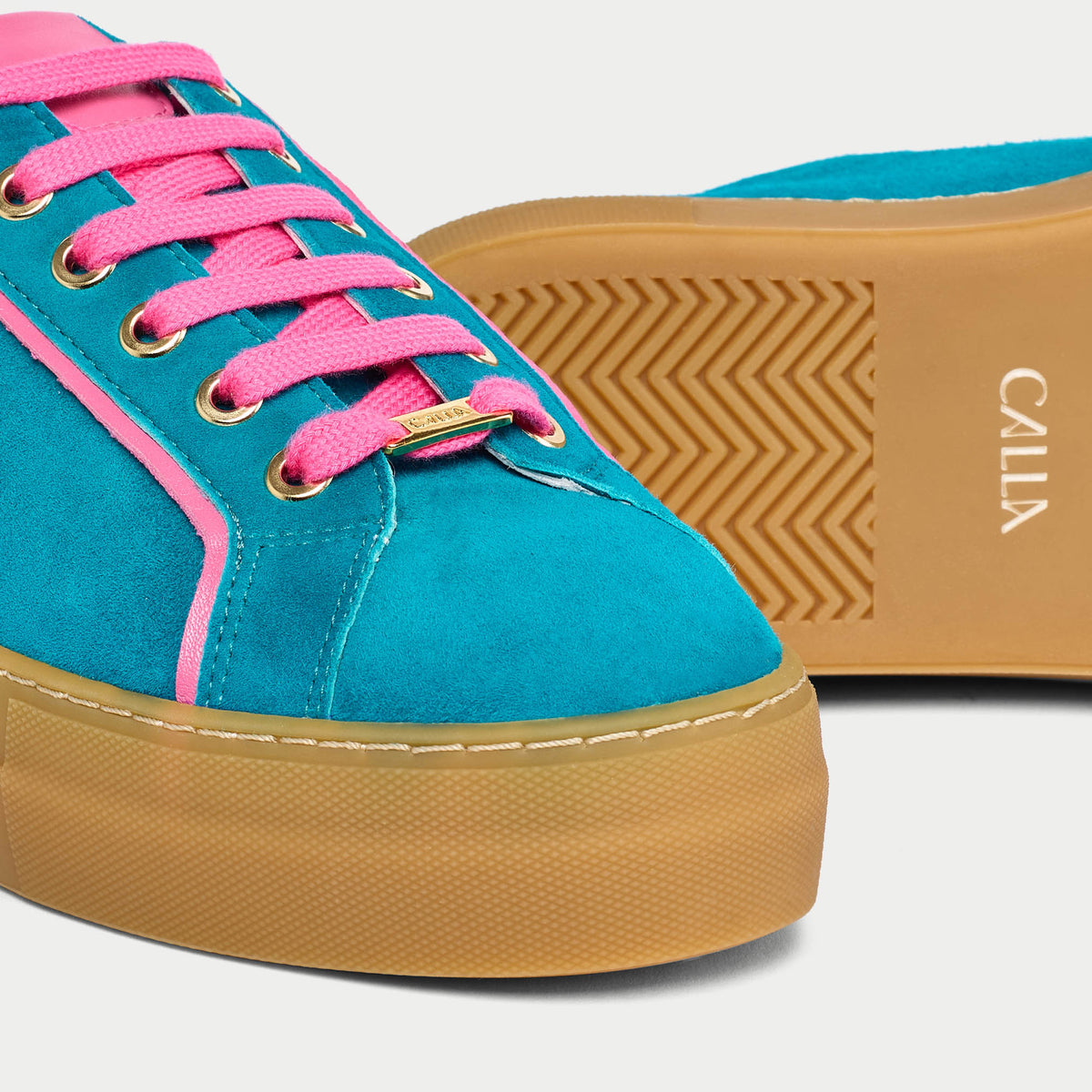 Saturn - Teal & Magenta Suede Wide Fit Sneakers (image 6)
