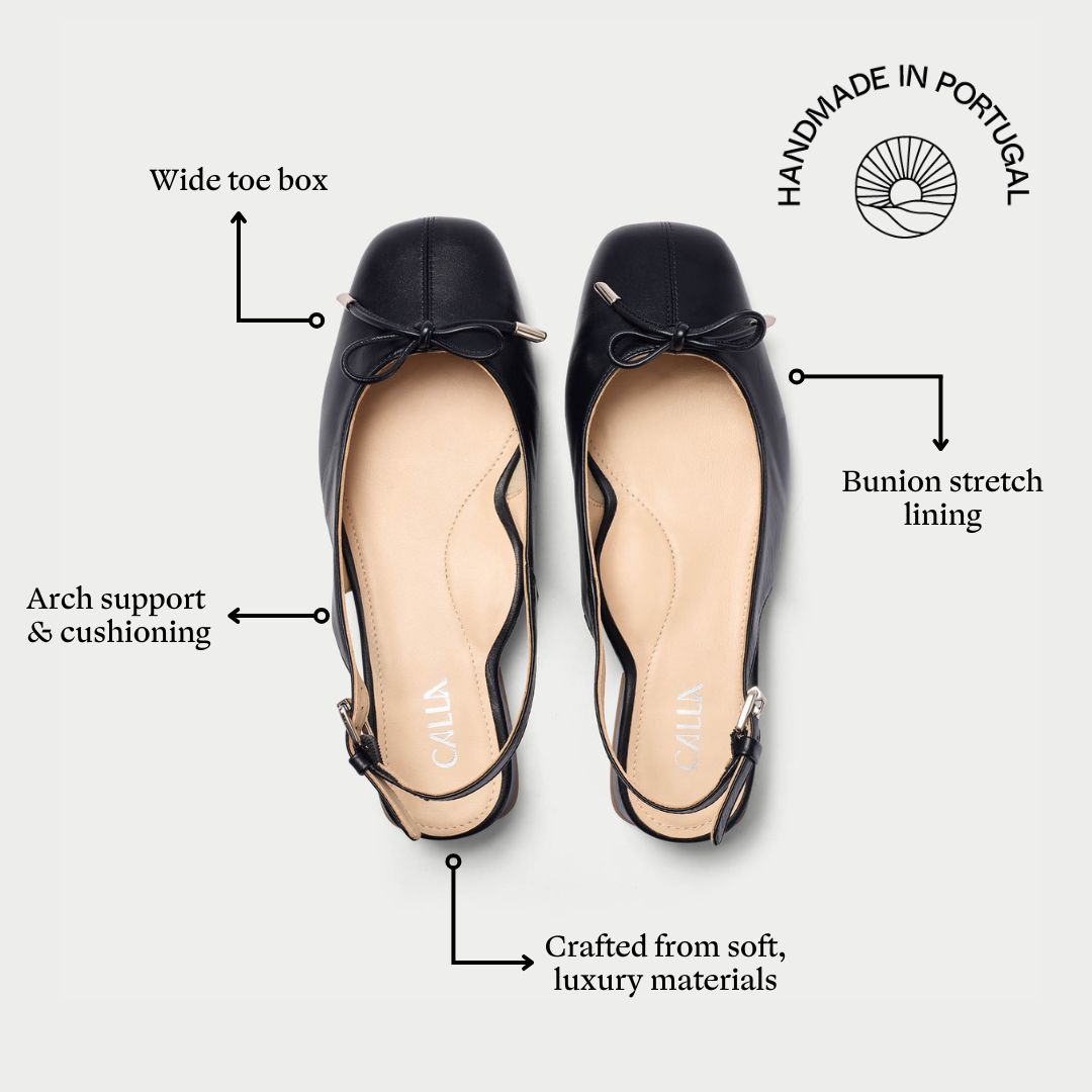 Petra - Black Leather Slingbacks