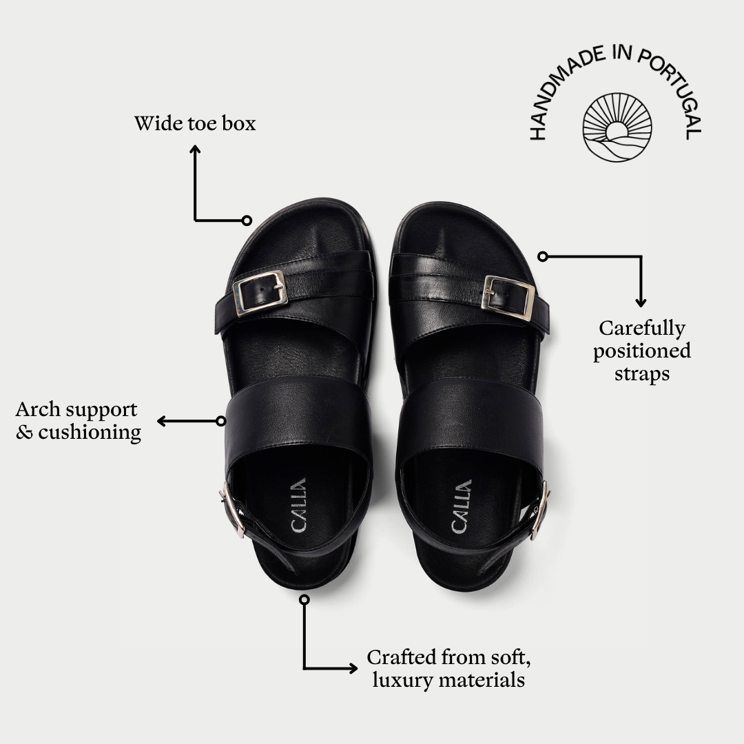 poppy black sandals features