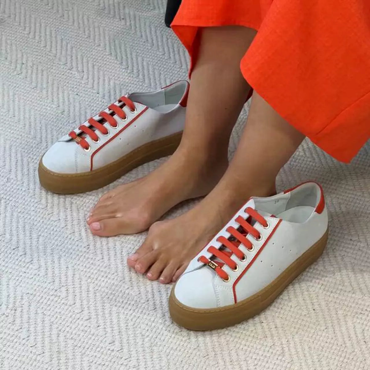 Saturn - Cream & Orange Suede Wide Fit Sneakers (image 3)