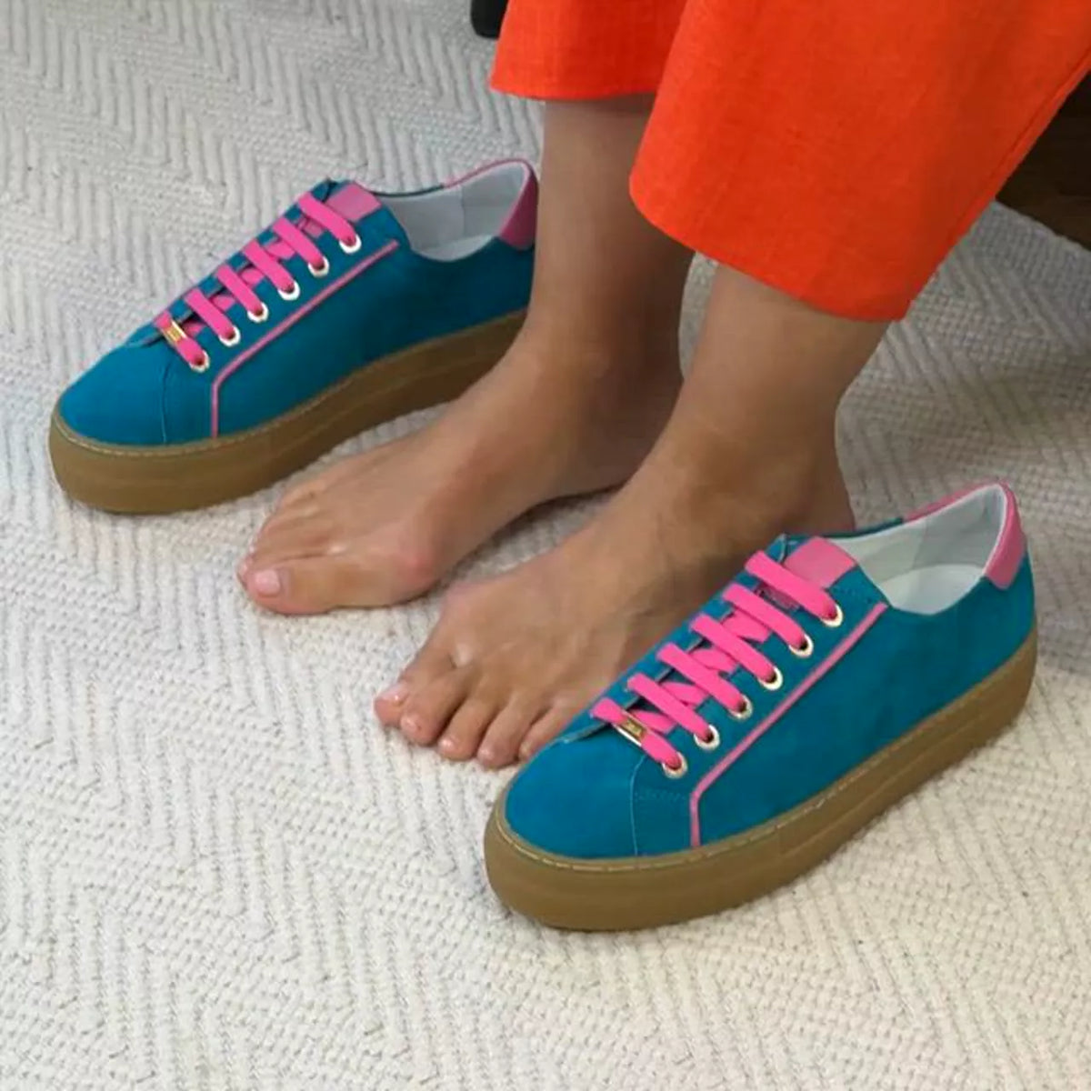Saturn - Teal & Magenta Suede Wide Fit Sneakers (image 3)