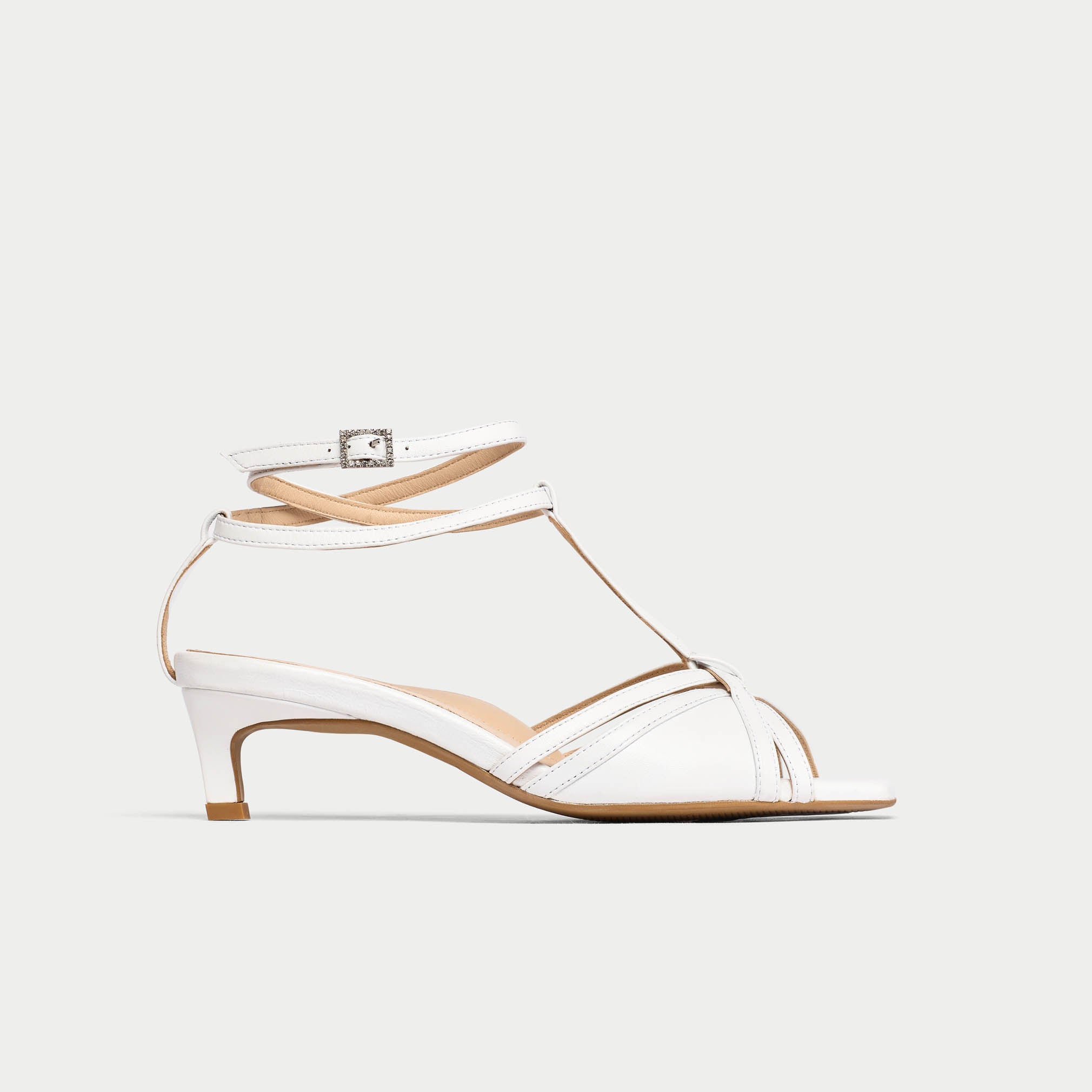 Ria - White Leather Kitten Heels