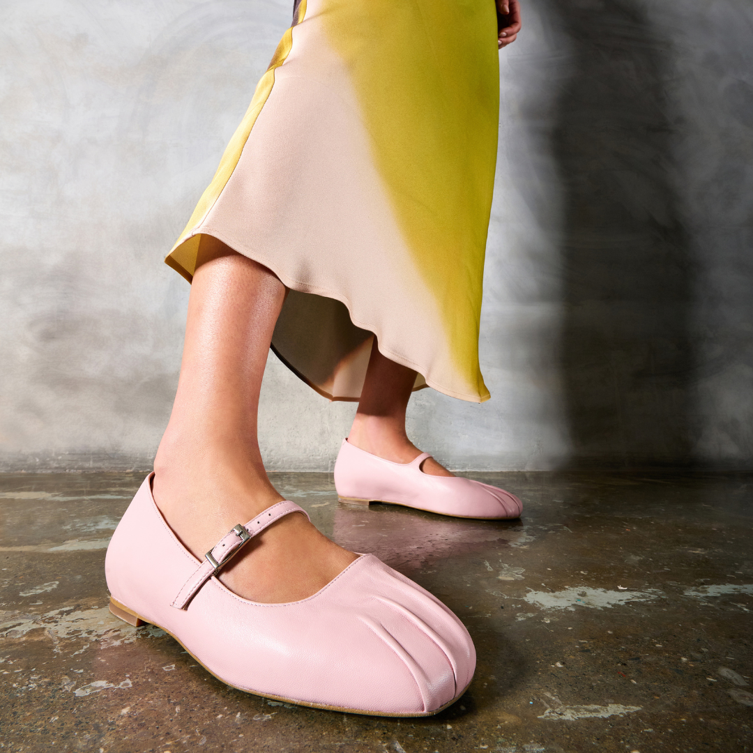 Rosemary pink ballerina flats look on model