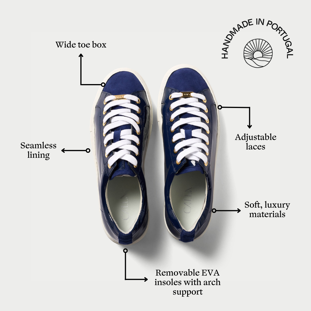 saturn navy leather trainers features