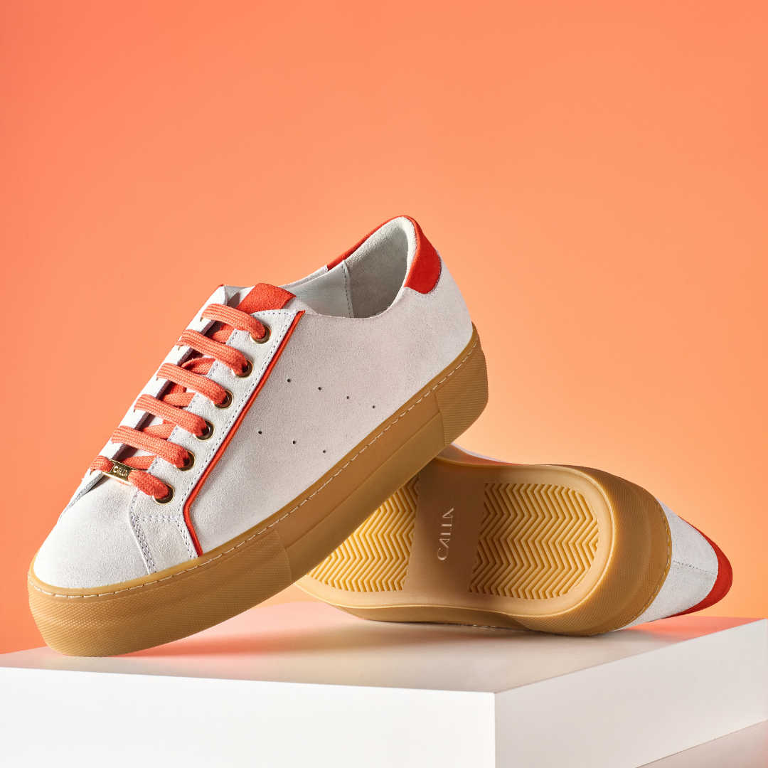 Saturn - Cream & Orange Suede Wide Fit Sneakers (image 7)