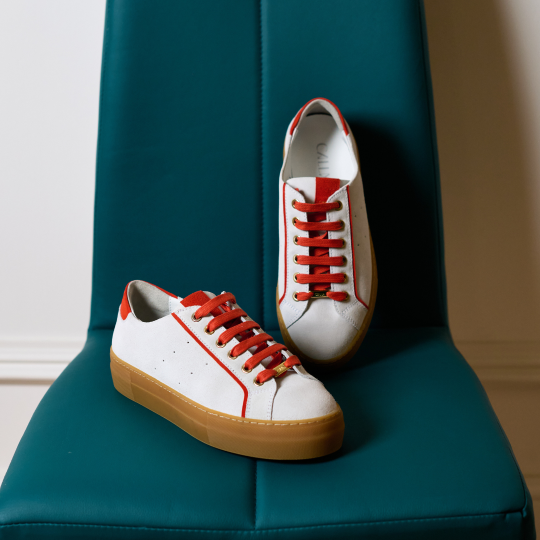 Saturn - Cream & Orange Suede Wide Fit Sneakers