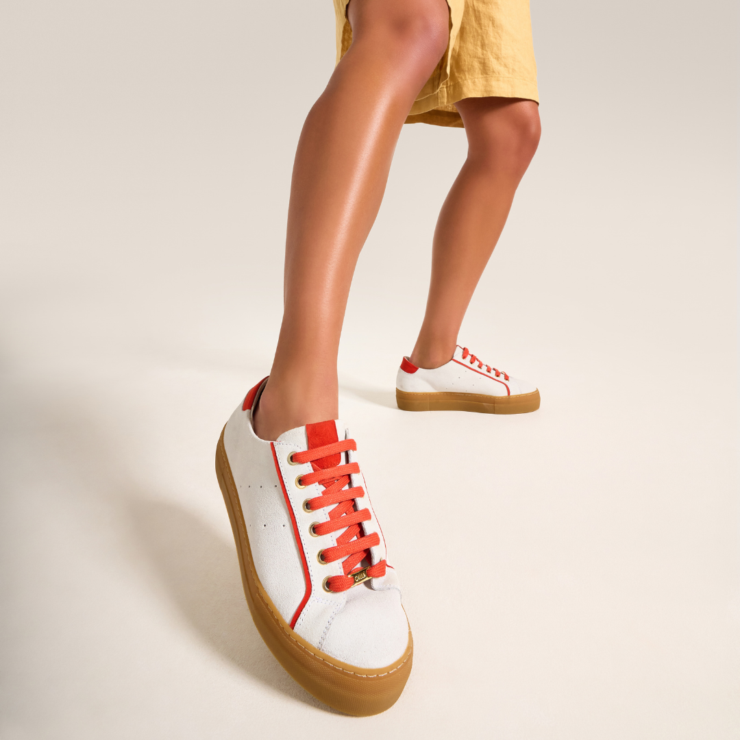 Saturn - Cream & Orange Suede Wide Fit Sneakers (image 1)