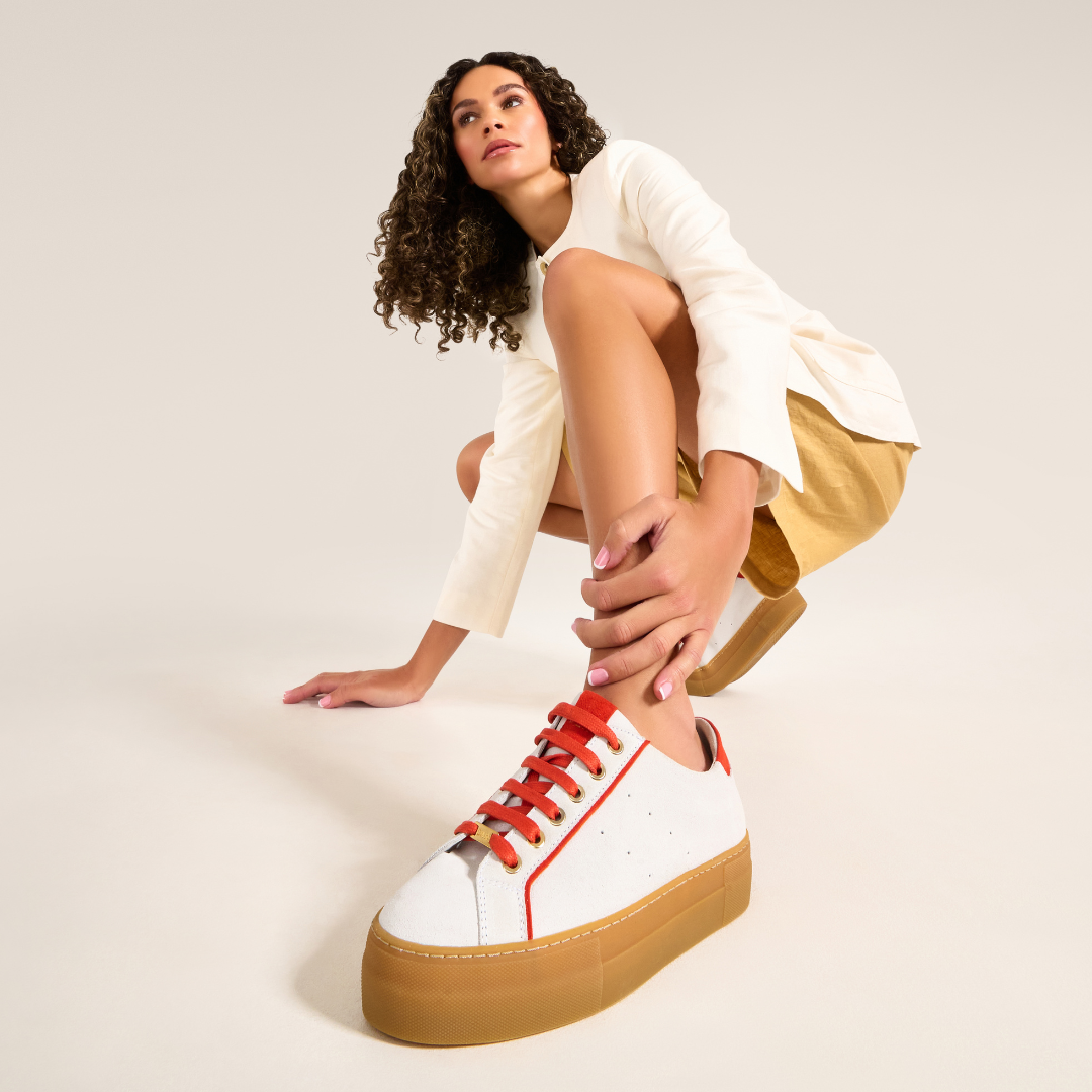 Saturn - Cream & Orange Suede Wide Fit Sneakers (image 4)