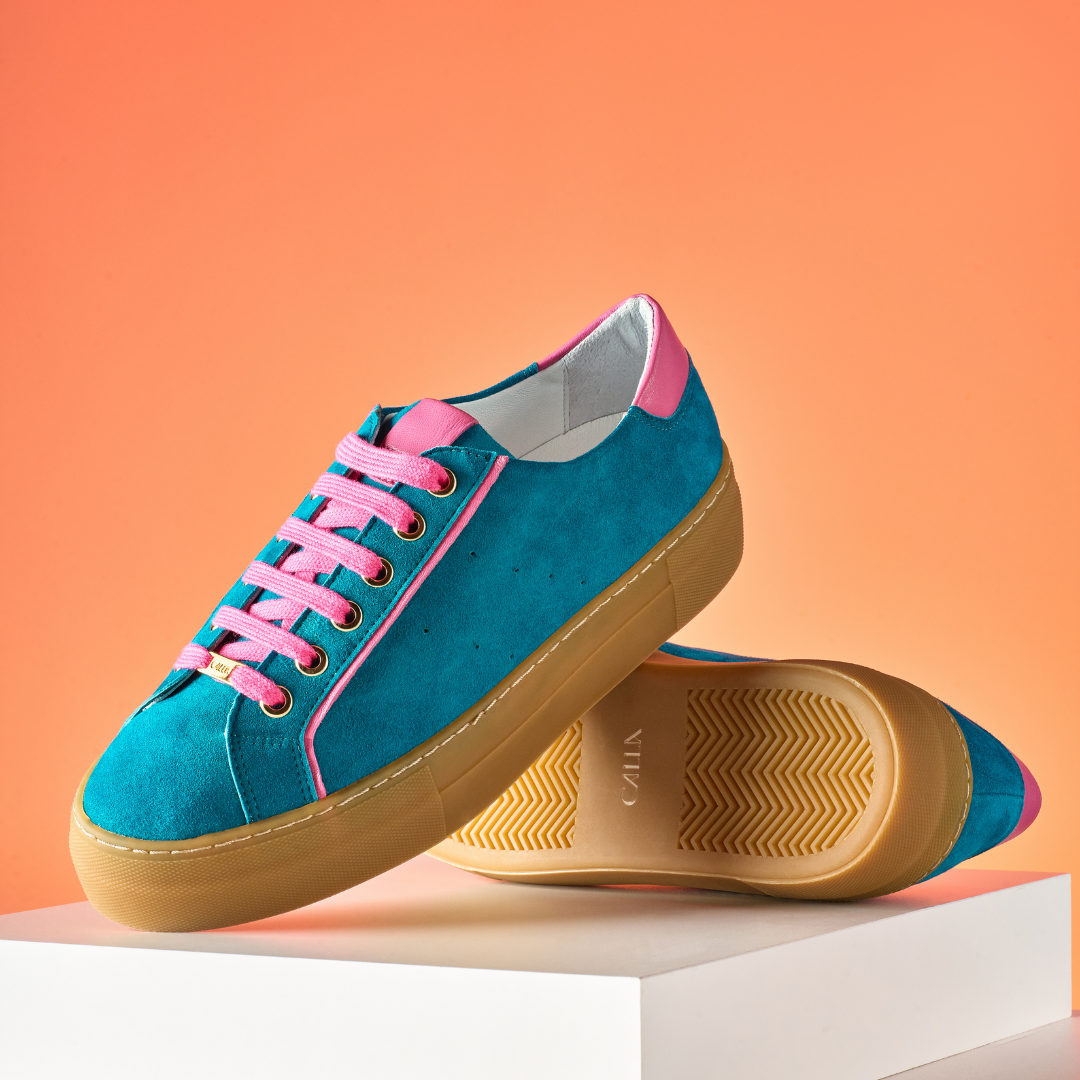 Saturn - Teal & Magenta Suede Wide Fit Sneakers (image 1)
