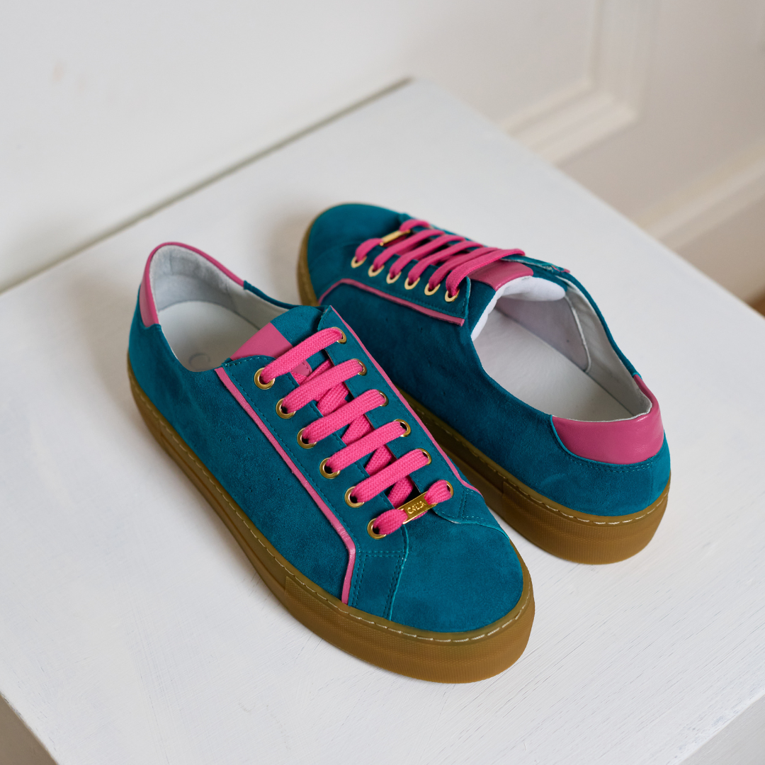 Saturn - Teal & Magenta Suede Wide Fit Sneakers