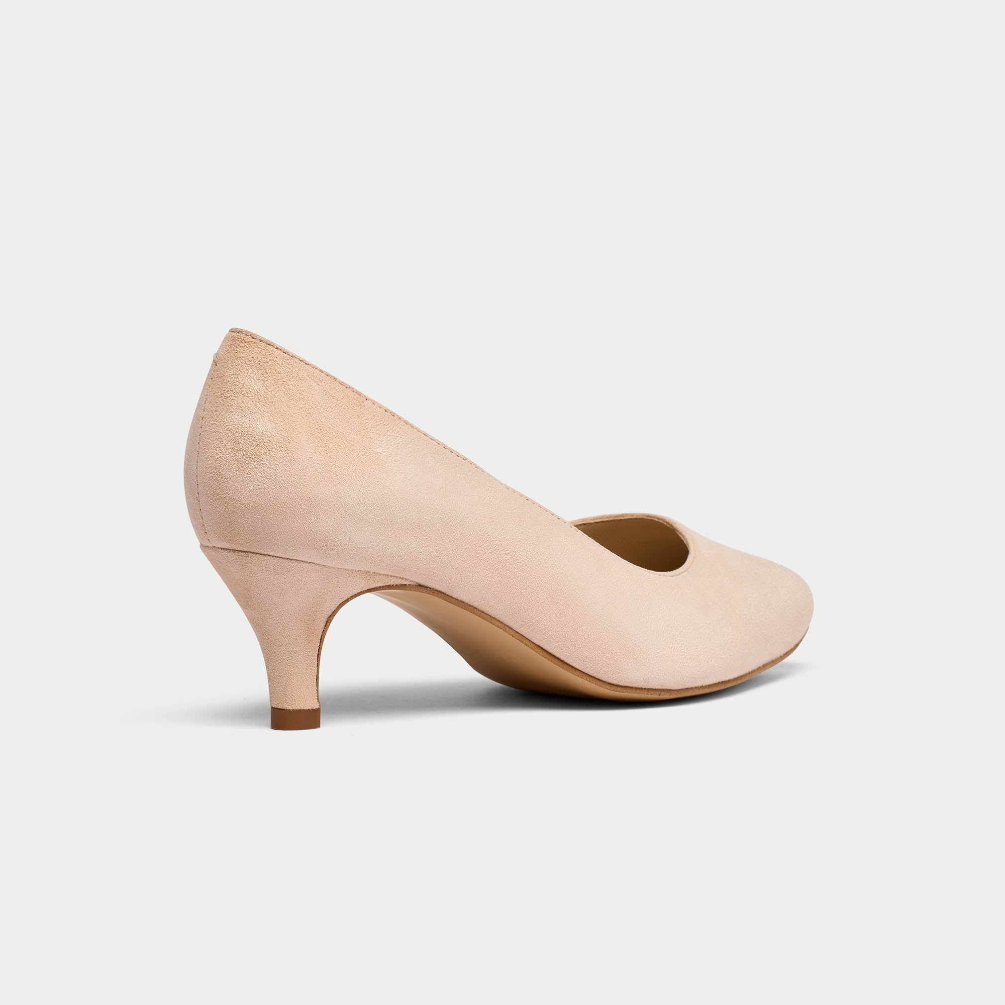 soft pink suede kitten heels for bunions back view