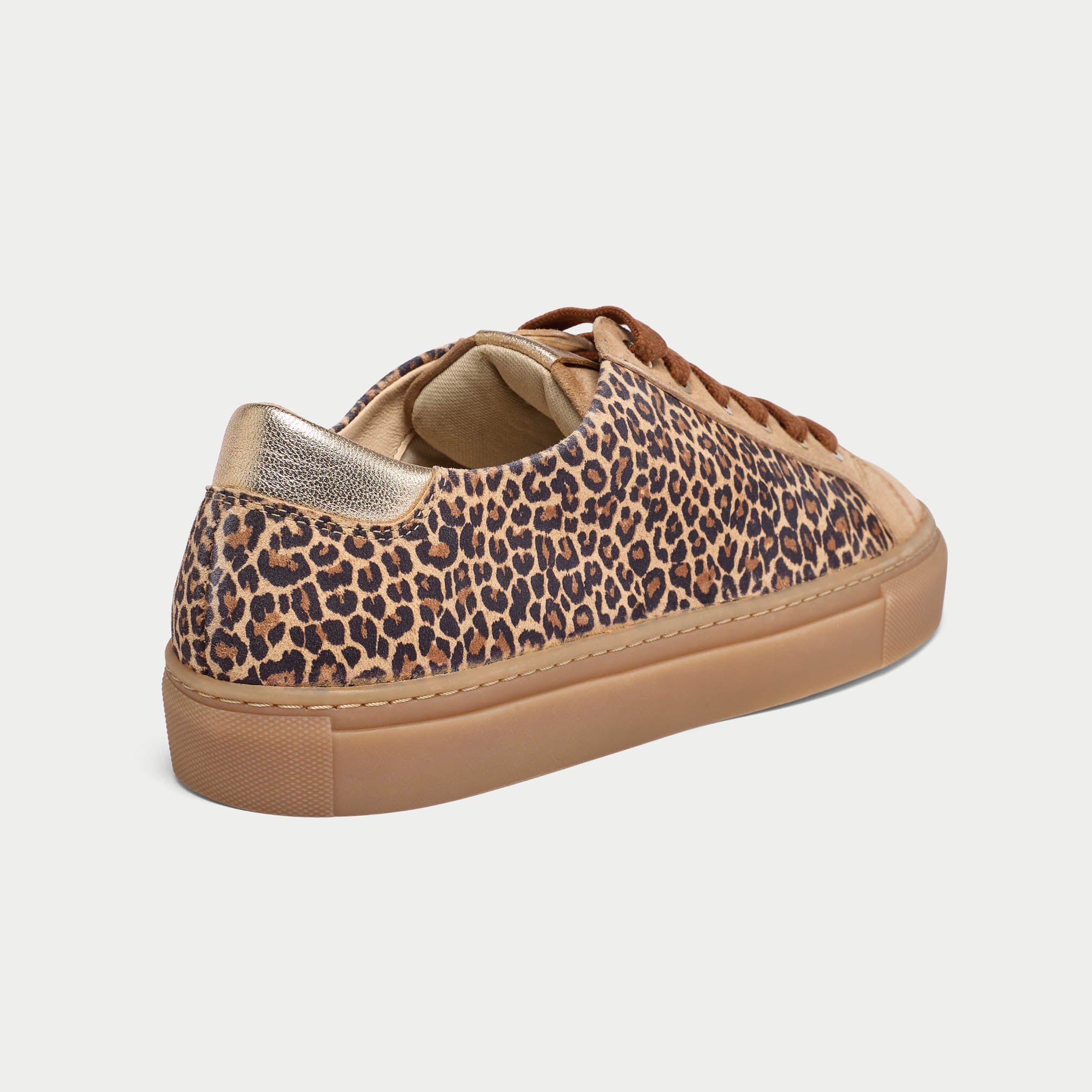 star beige leopard trainers for bunions heel close up