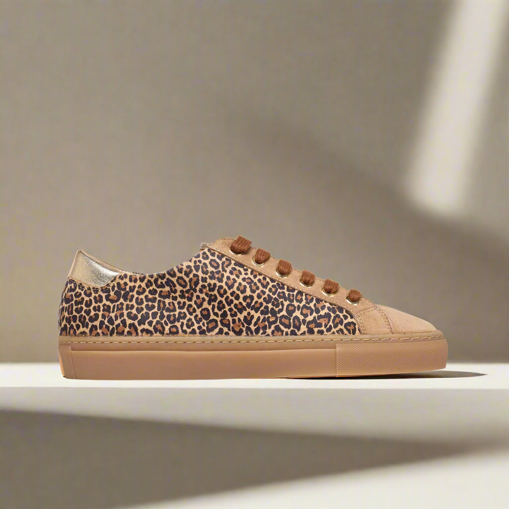 star beige leopard trainers for bunions side view