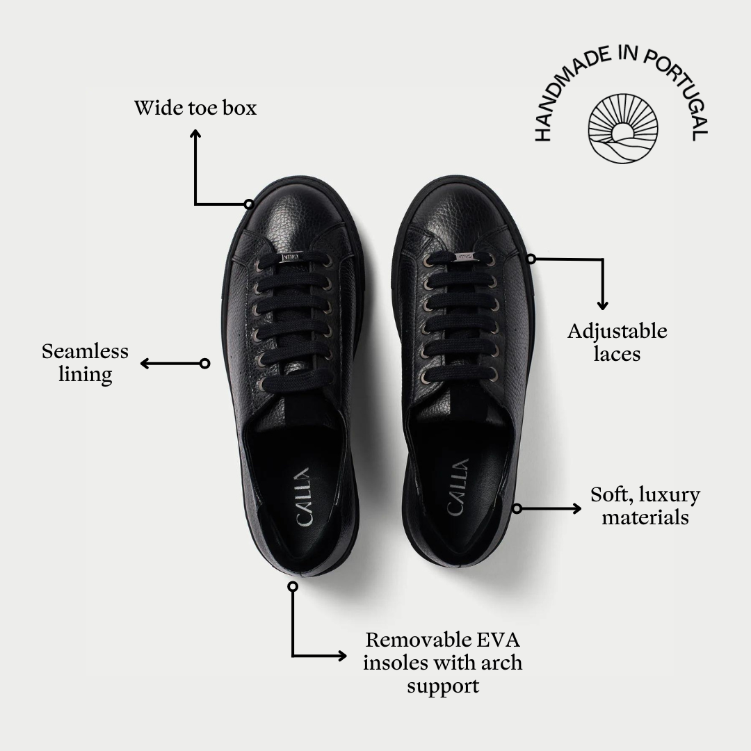 Star black leather trainers features