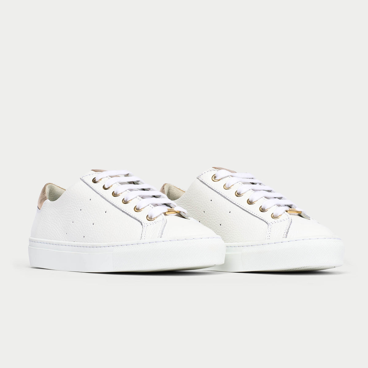 Star - Grain White Leather & Champagne Wide Fit Sneakers (image 4)
