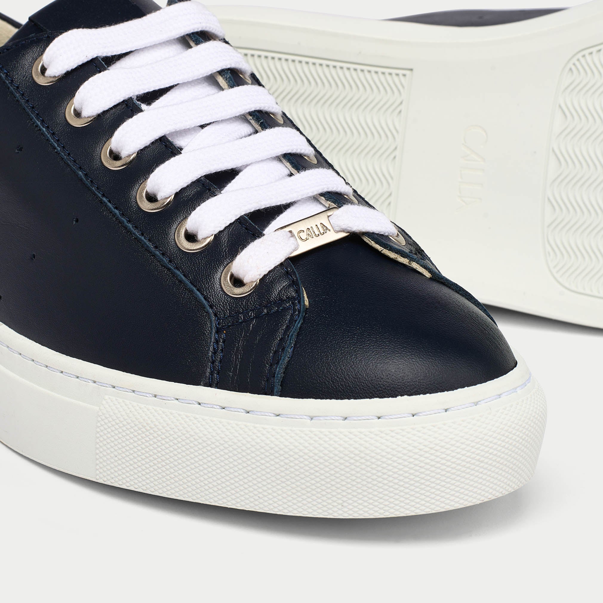 Star - Navy Leather Wide Fit Sneakers