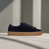 navy suede trainers side view