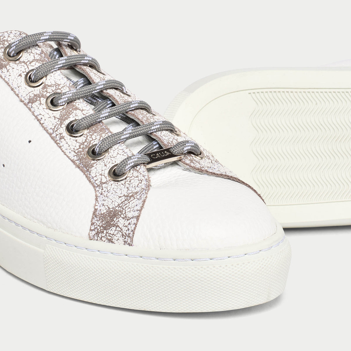 Star - White & Grey Leather Wide Fit Sneakers (image 3)