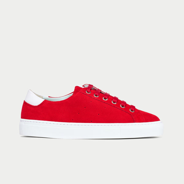 star red suede sneakers side view