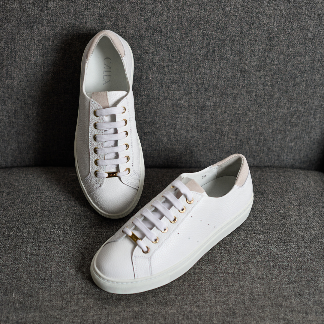 Star - White Grain Leather Wide Fit Sneakers (image 2)