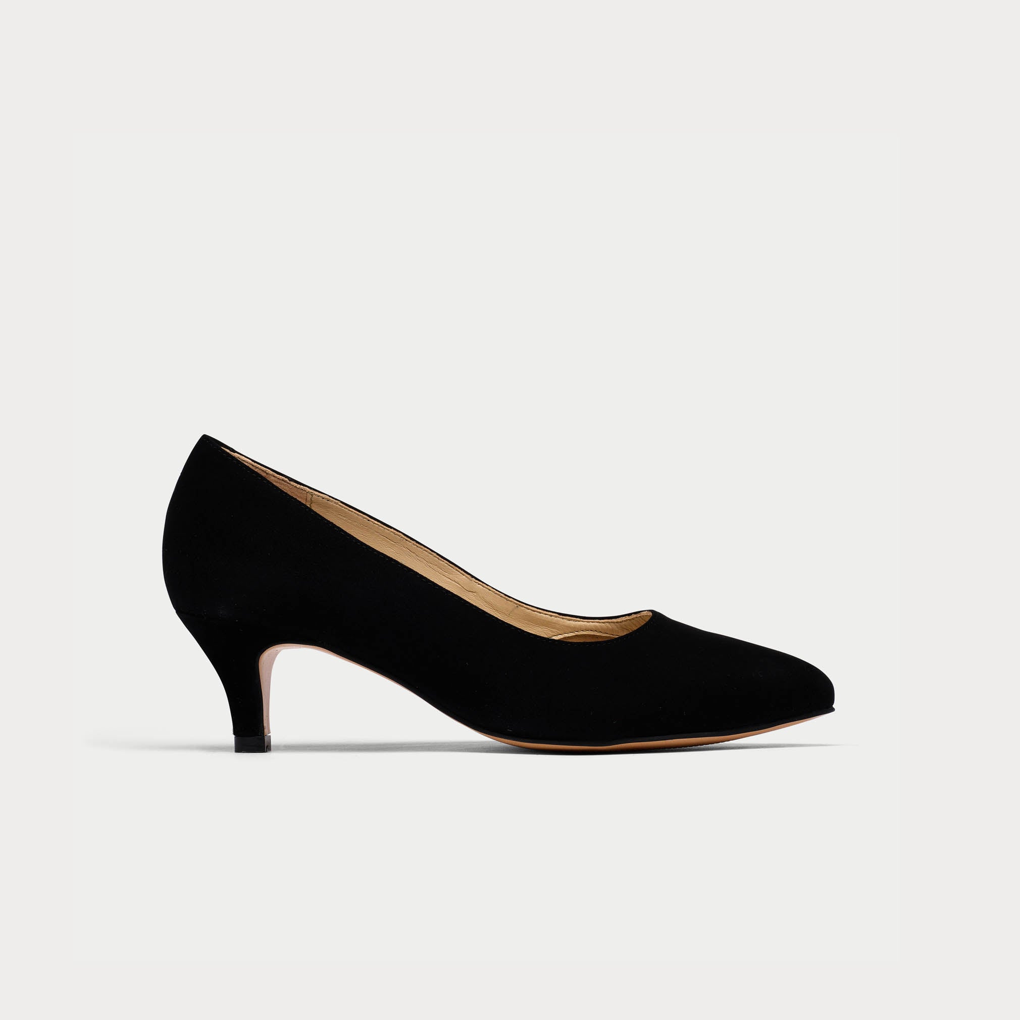 Ava black suede heel side view