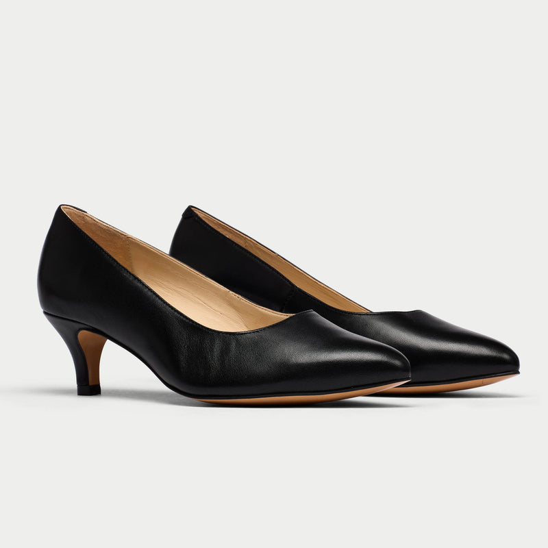 Black Patent Pointed-Toe Kitten Heel Pumps - CHARLES & KEITH IN