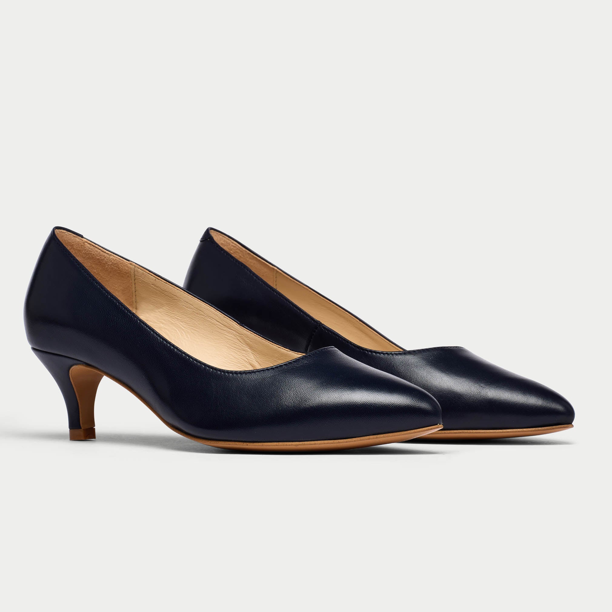 Ava navy leather heels pair