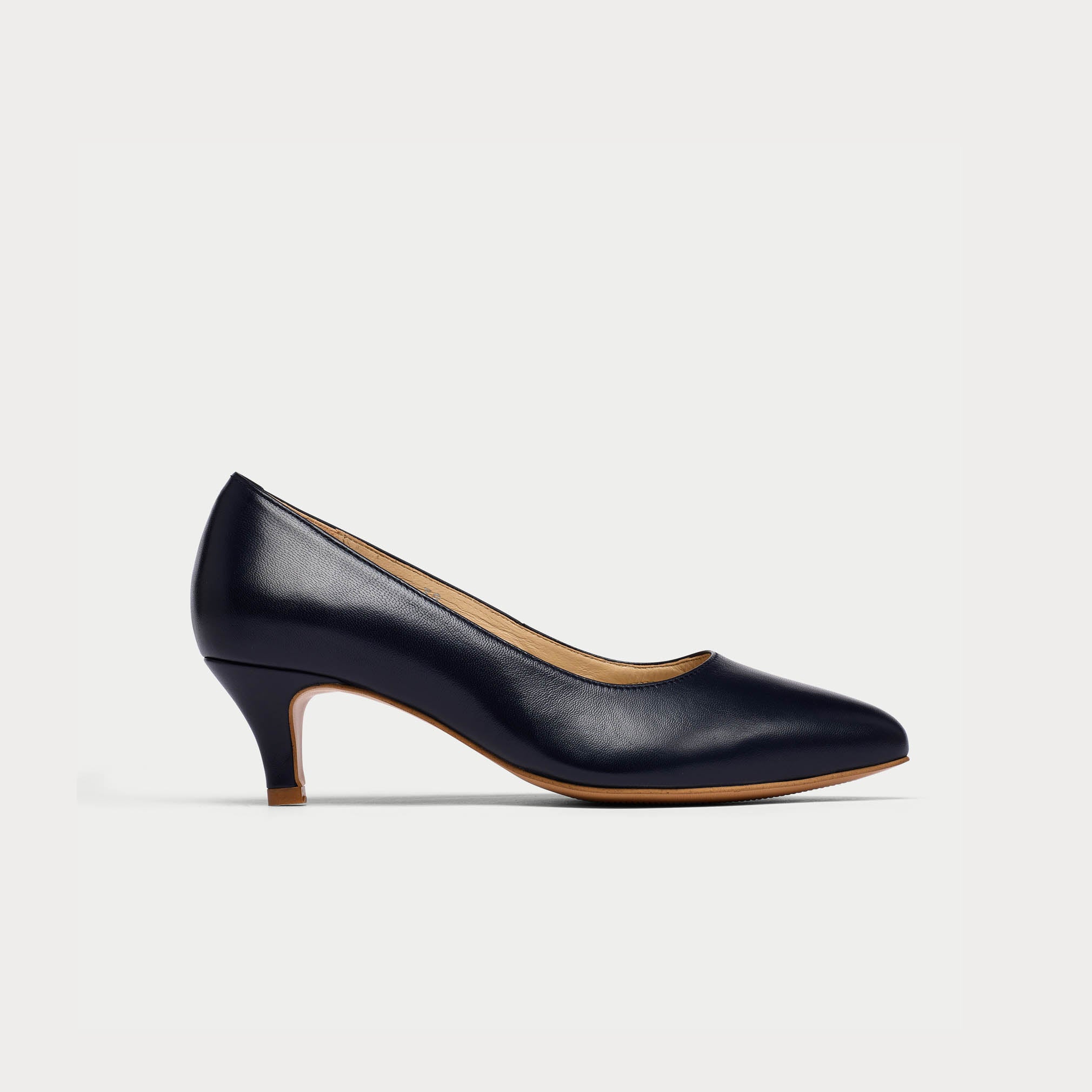 Calla | Ava | Navy leather dress shoes with a kitten heel