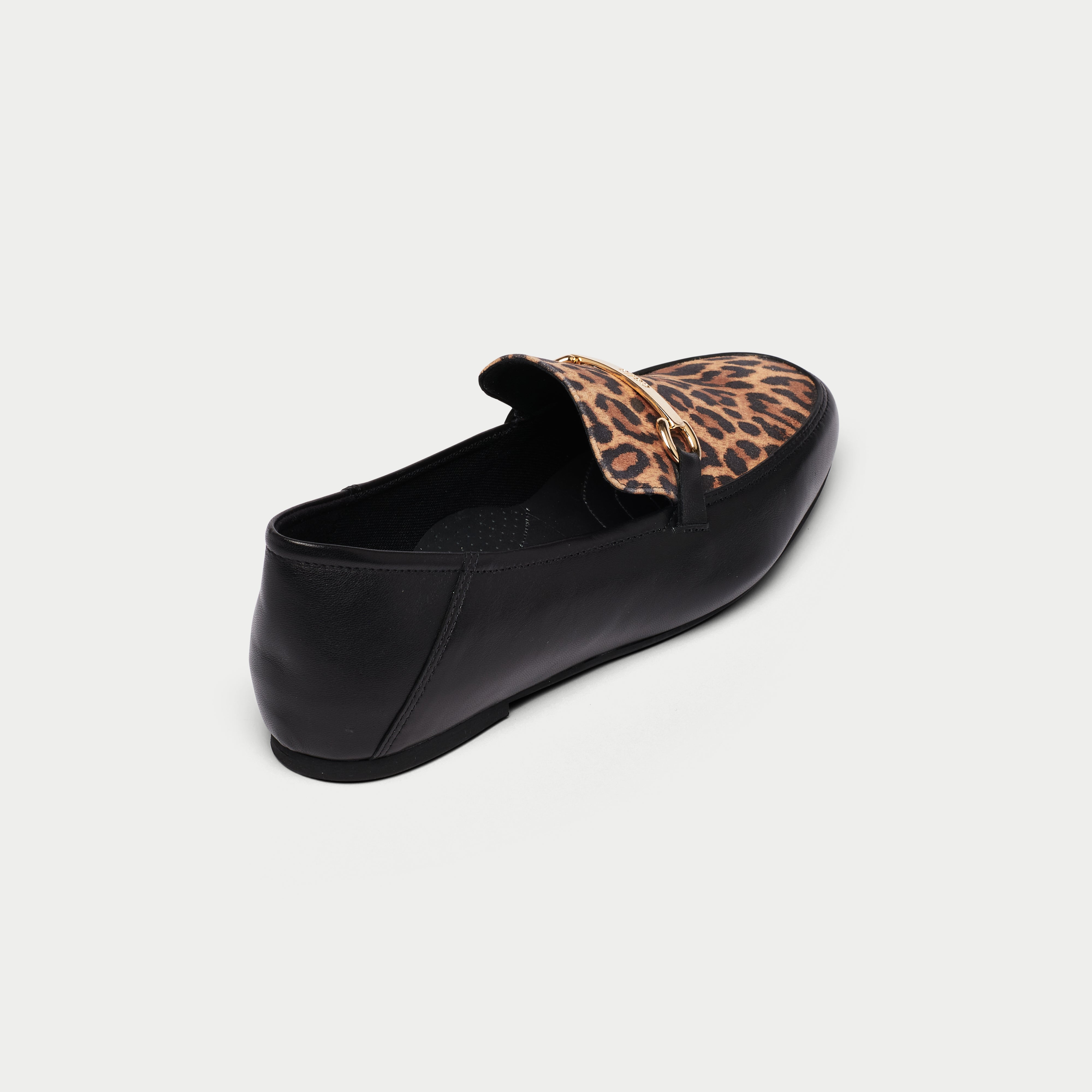 Beatrice - Black Leather & Leopard Mix Loafers