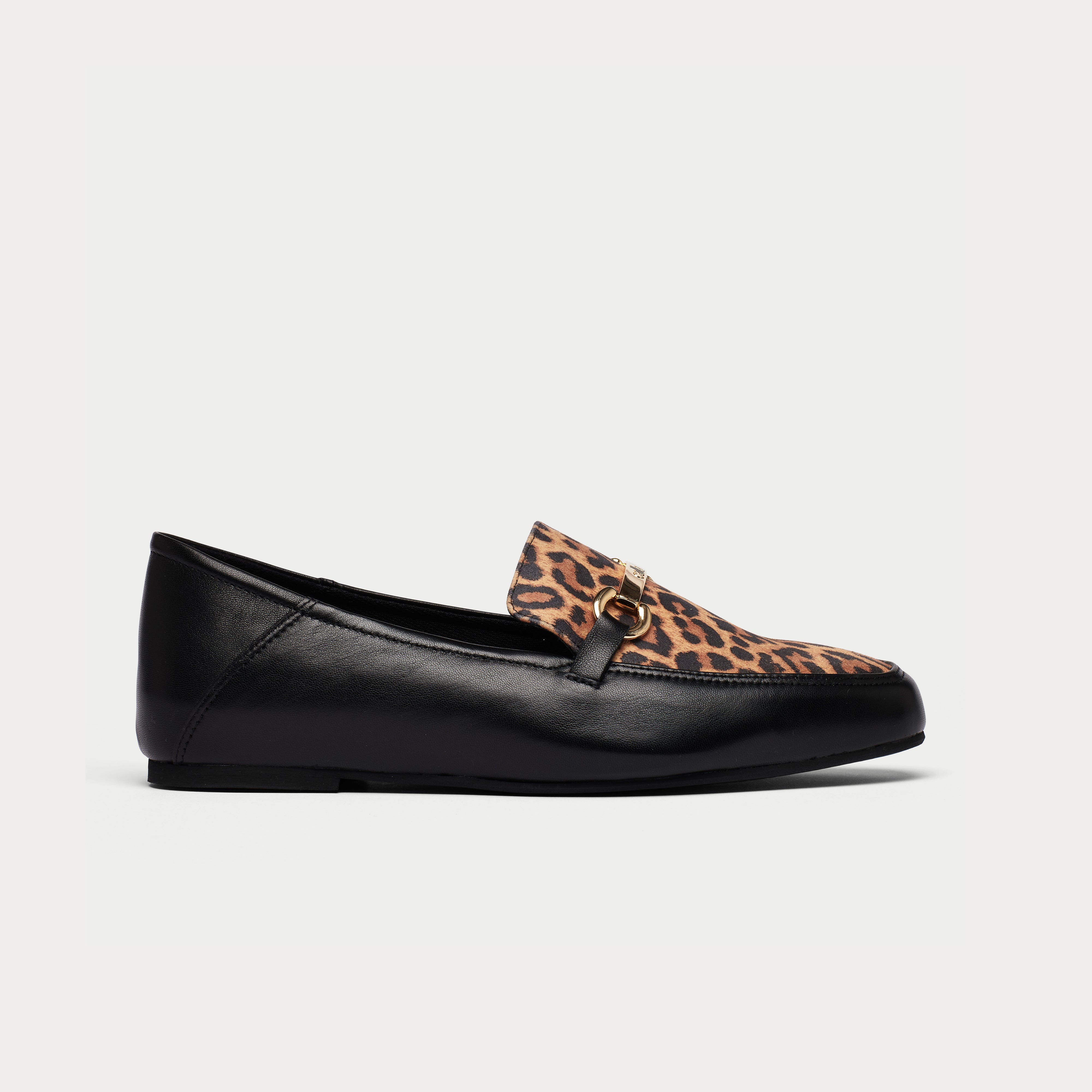 Beatrice - Black Leather & Leopard Mix Loafers