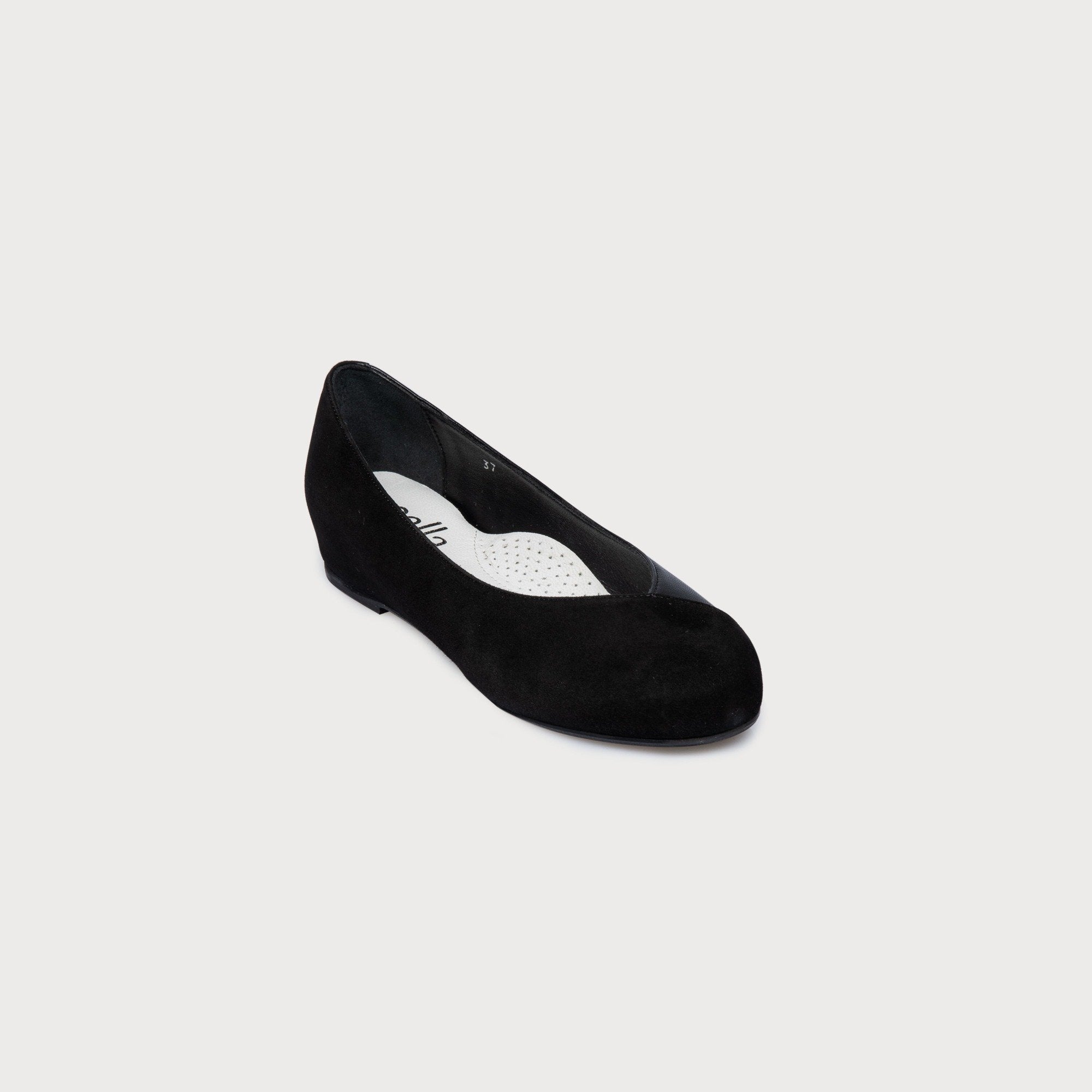 Charlotte Wide Fit - Black Leather & Suede Ballerinas